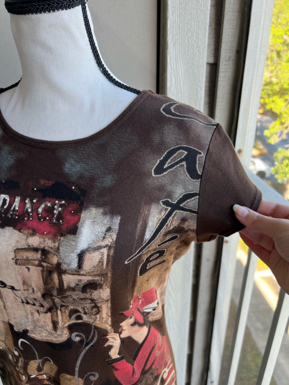 Y2K Blue Canyon Brown Graphic Short Sleeve Top Baby Tee - Picture 4 of 10